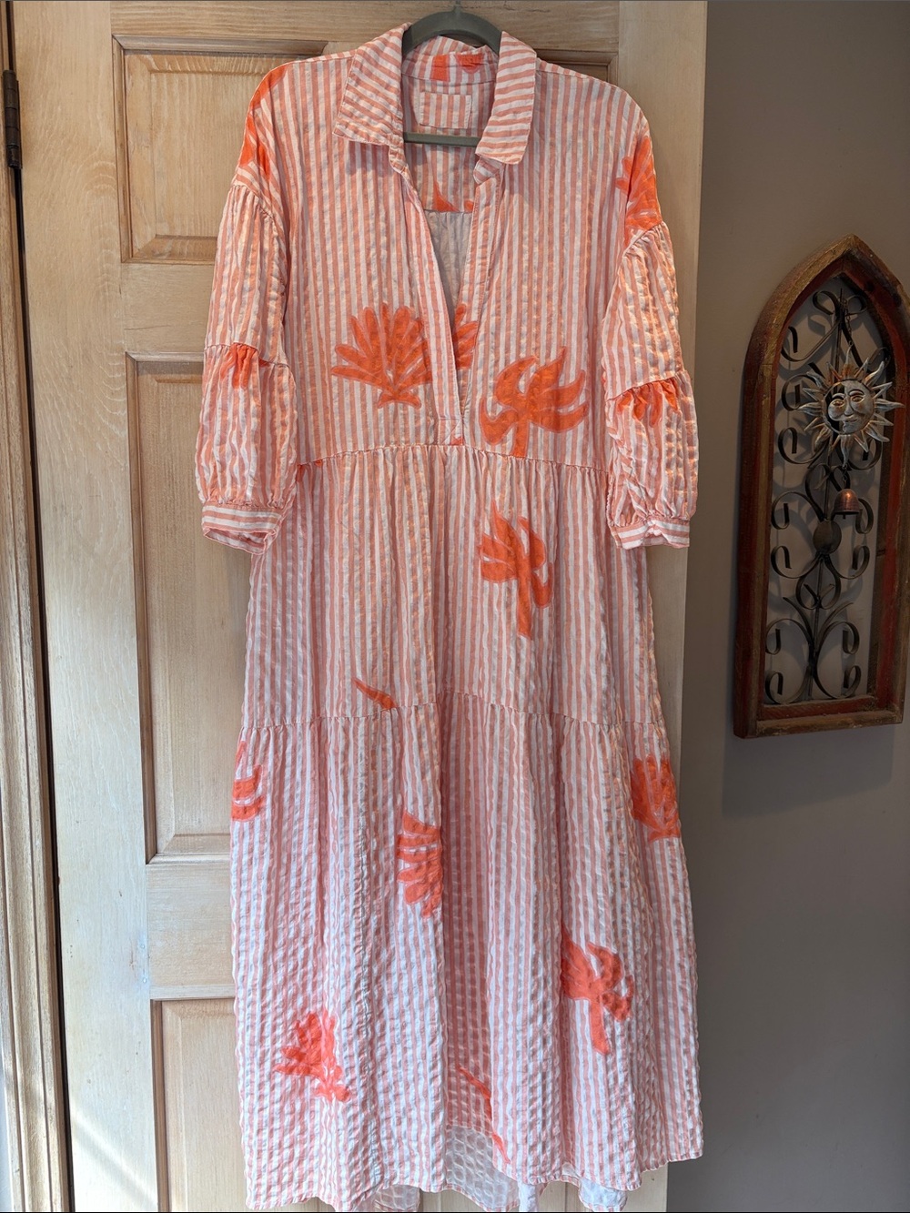 Anthropologie Orange Striped Maxi Carolita Dress Size Large